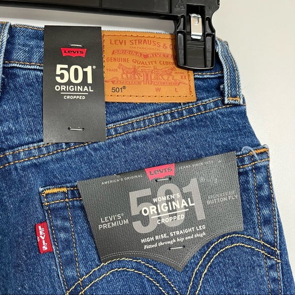 Levi’s 501 high waist crop straight leg Charleston fun distressed hem jeans - Picture 9 of 13